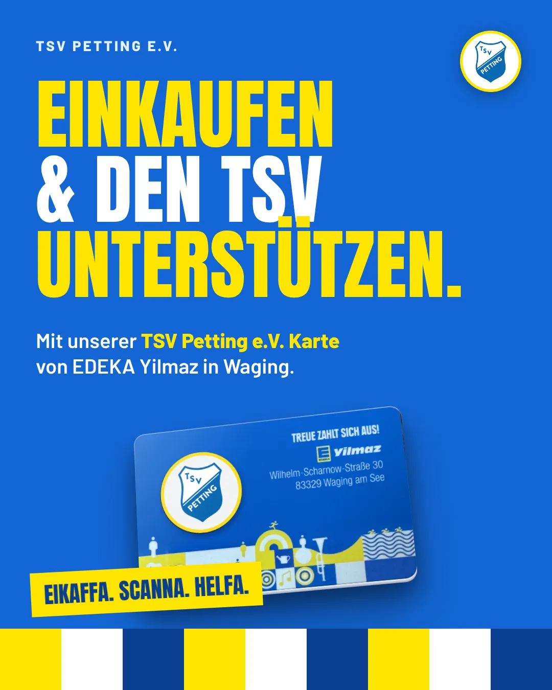 Die blau-gelbe TSV-Petting-Karte von EDEKA Yilmaz